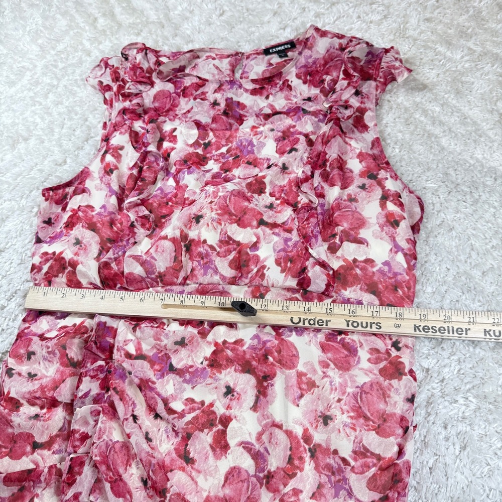Express Dress Women's XL Pink Floral Ruched Bodycon Party Cocktail Date Night - Picture 6 of 11